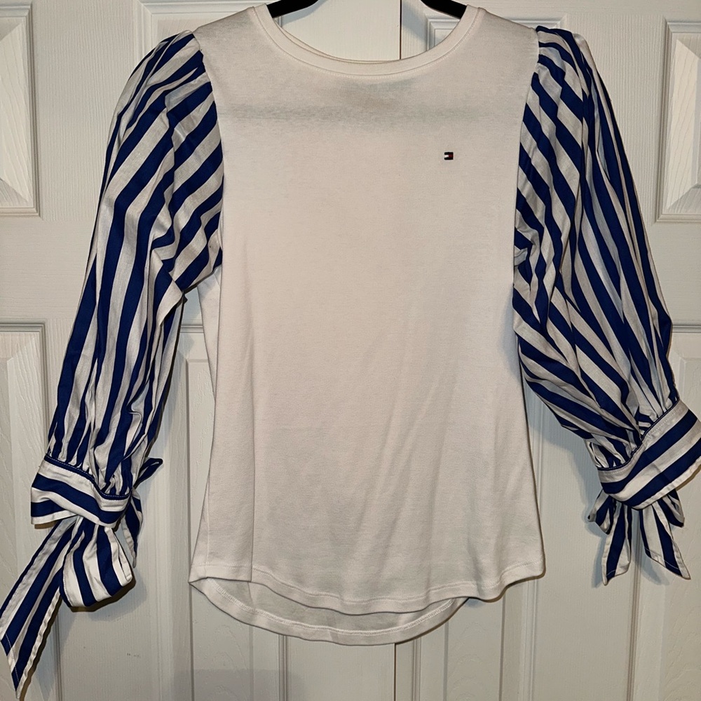Tommy Hilfiger Women's Top with Blue Striped Sleeves